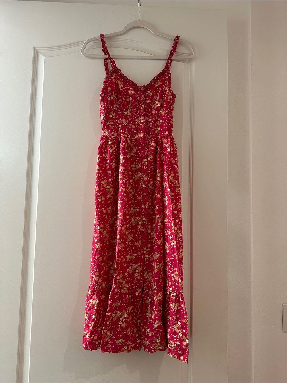 Red Floral Sundress with Twisted Straps
